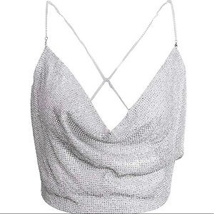 💎 Rhinestone Crop Top Tank Silver